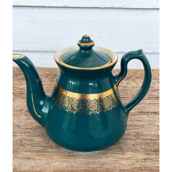 Vintage Hall Mid century 1960s Green Gold 6 Cup Teapot - Picture 8 of 8